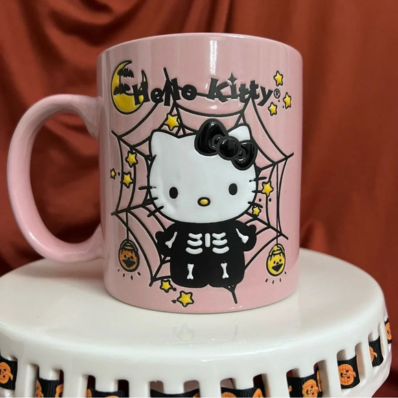 New Halloween 2022 Sanrio Halloween Hello Kitty Pink Spiderweb Skeleton Mug - Picture 4 of 10